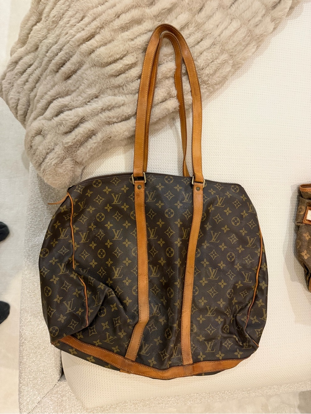 Louis Vuitton Monogram Canvas Tote with Tan Leather Straps